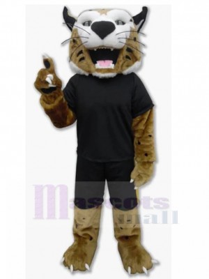 Kaki Costume de mascotte de lynx en costume de sport noir Animal