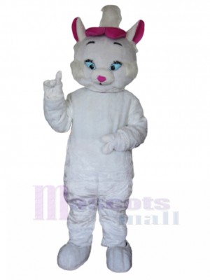 Chat blanc Costume de mascotte avec chapeau rouge rose Animal