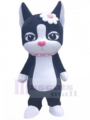 Chat noir et blanc Costume de mascotte avec des couvre-chefs à fleurs Animal