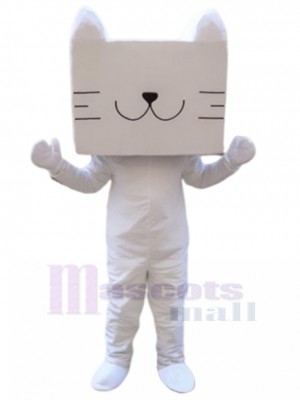 Souriant Chat blanc Costume de mascotte sans yeux Animal