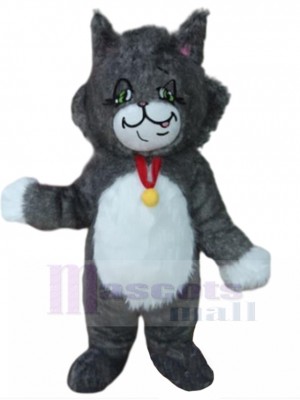 poil long Chat gris foncé Costume de mascotte avec cloche Animal
