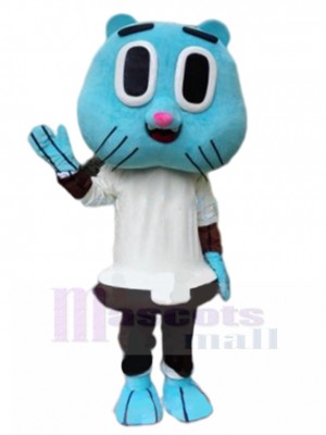 Heureux Chat bleu Costume de mascotte en chemise blanche Animal