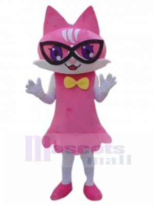 Rose Fille Chat Costume de mascotte avec verre noir Animal
