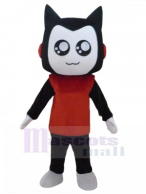 Chat noir et blanc Costume de mascotte avec chemise rouge Animal