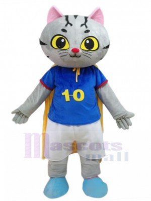 Chat tigré gris Costume de mascotte avec cape jaune Animal