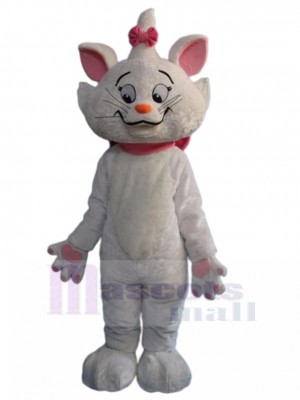 Chat blanc Marie Costume de mascotte avec nœud papillon rose Animal