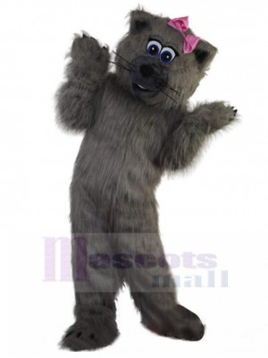 Poilu Chat gris Costume de mascotte avec nœud papillon Animal