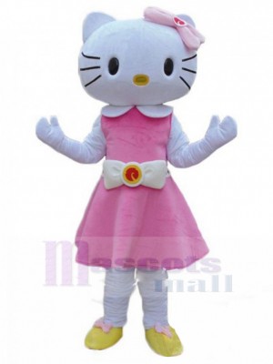 Hello Kitty Chat Costume de mascotte en robe rose Dessin animé