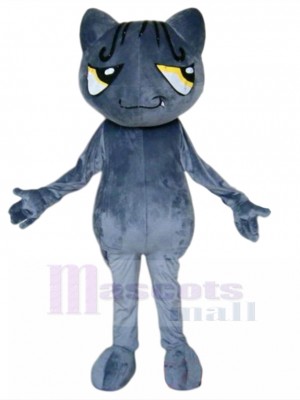 Plaisanterie Chat gris Costume de mascotte aux yeux jaunes Animal