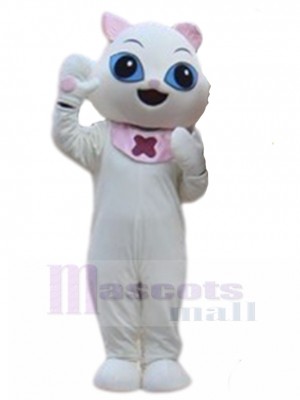 blanche Bébé chat Costume de mascotte avec des bavoirs roses Animal
