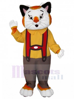 Tricolore Chat de compagnie Costume de mascotte avec salopette marron Animal