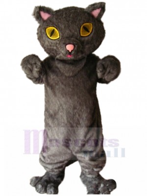 Longue Fourrure Gris foncé Chat Costume de mascotte aux yeux jaunes Animal