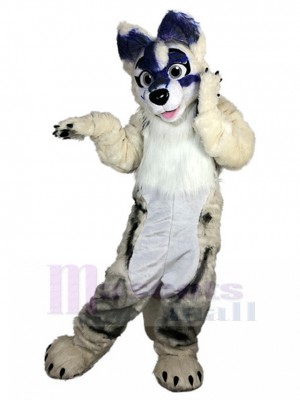 Bien fait Husky beige Costume de mascotte de chien avec fourrure noire Animal