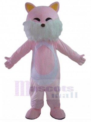 Fleuri Chat rose Costume de mascotte avec fourrure blanche Animal