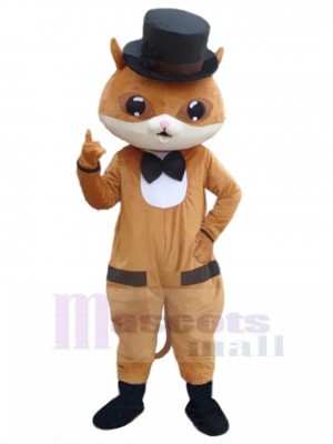 brun Gentleman Chat Costume de mascotte au chapeau Animal