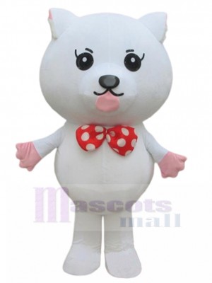 Chat blanc Costume de mascotte avec nœud papillon rouge et blanc Animal