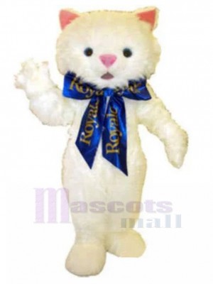 Poilu Chat blanc Costume de mascotte avec ruban bleu Animal