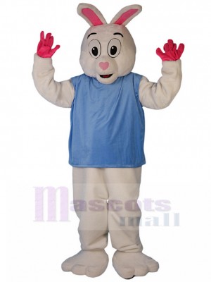 lapin blanc Costume de mascotte en chemise bleue Animal