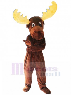 Renne de Noël marron Costume de mascotte avec corne jaune Animal