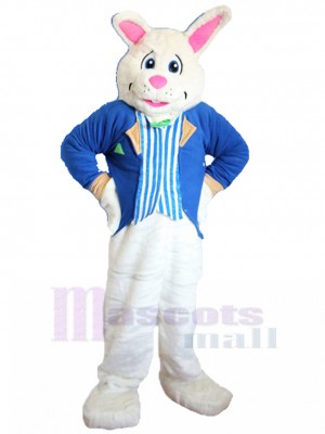 Lapin de Pâques blanc Costume de mascotte en costume de cérémonie bleu Animal