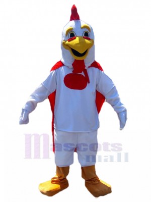 Gros coq blanc Costume de mascotte avec cape rouge Animal