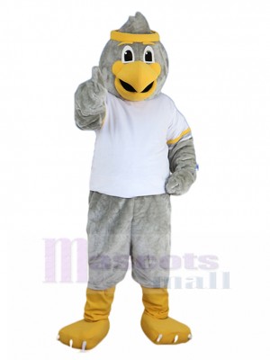 Énergique Oiseau gris Costume de mascotte avec bandeau jaune Animal