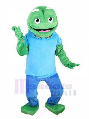 Aimable Grenouille verte Mascotte Costume avec Sweat à Capuche Bleu Animal