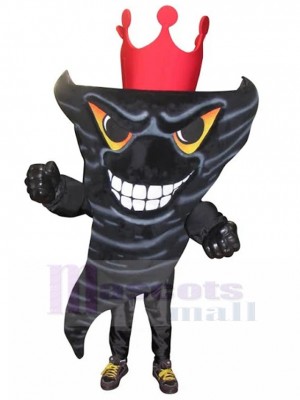 Vicieux Noir Tornade Mascotte Costume avec grande couronne rouge