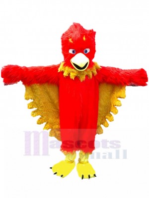 Oiseau rouge poilu Mascotte Costume avec plume jaune Animal