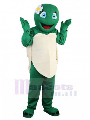 Vert Tortue femelle costume de mascotte avec coque beige Animal