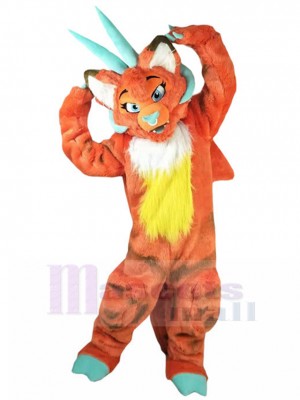 Poil long Dragon rouge orangé costume de mascotte Animal