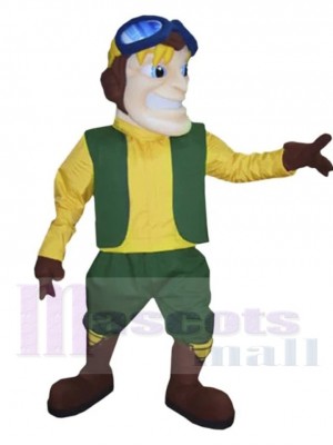 Aviateur Homme jaune et vert Costume de mascotte Gens