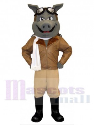 Aviateur Cochon costume de mascotte