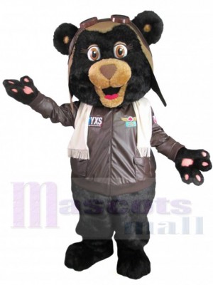Pilote noir Ours en veste marron Costume de mascotte Animal