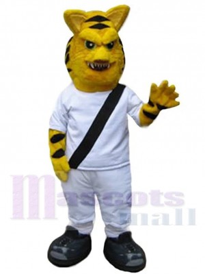 Tigre jaune féroce Costume de mascotte Animal en vêtements de sport blancs