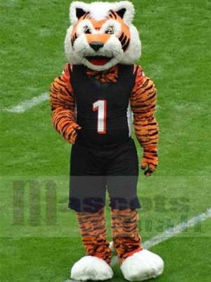 Tigre sportif amical Costume de mascotte Animal en jersey noir