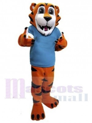 Tigre amical Costume de mascotte Animal en chemise bleue