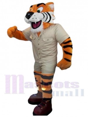 Tigre amical Costume de mascotte Animal en salopette blanche