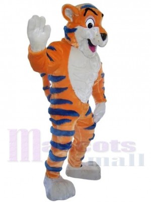 Tigre orange amical Costume de mascotte Animal à rayures bleues