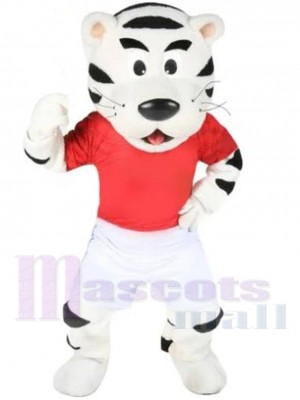 tigre blanc Costume de mascotte Animal en T-shirt rouge