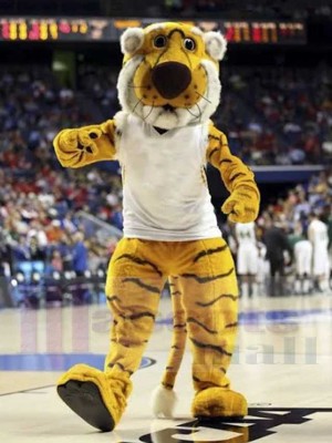 Tigre Jaune Sportif Costume de mascotte Animal en chemise blanche