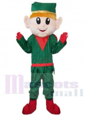 Optimiste Mignon Elfe de Noël vert Costume de mascotte Dessin animé