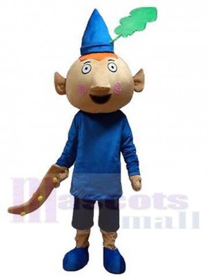 Lutin Costume de mascotte Dessin animé avec chapeau bleu