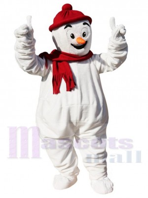 Bonhomme de neige de Noël Costume de mascotte avec le chapeau rouge Dessin animé