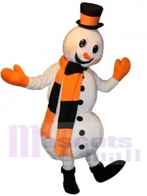 Bonhomme de neige Costume de mascotte Dessin animé avec foulard orange et noir
