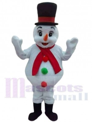 Bonhomme de neige Yéti Costume de mascotte Dessin animé avec foulard rouge