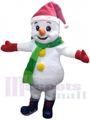 Bonhomme de neige Costume de mascotte Dessin animé avec chapeau de Noël