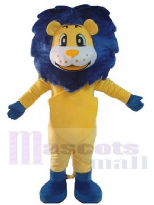 Lion jaune Mascotte Costume Animal avec crinière bleue