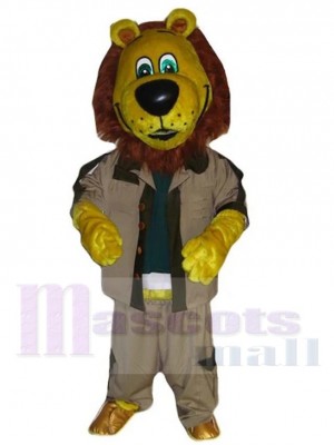 Lion jaune Mascotte Costume Animal dans la veste d'outillage