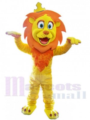 Lion jaune Mascotte Costume Animal avec couronne